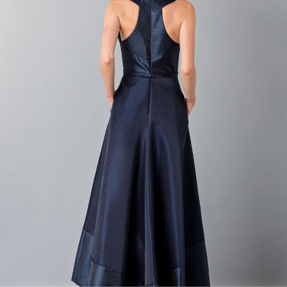 Theia NAVY BLUE high low V-Neck sleeveless evening long Gown - Picture 11 of 12